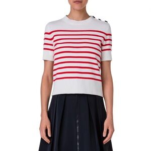 Akris Punto - Kodak Stripe Short Sleeve Button Shoulder Sweater